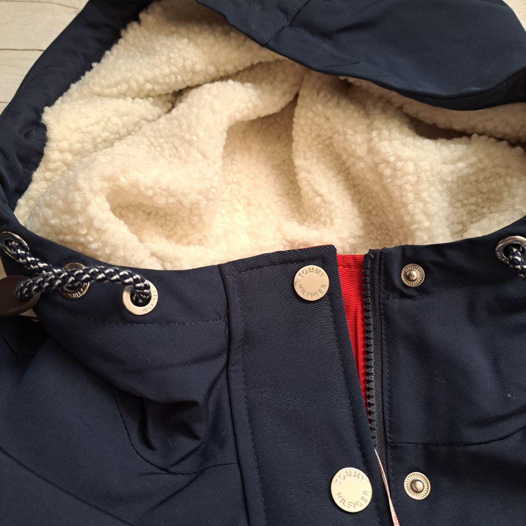 ポコちゃん【新品】ネイビー フード付きモッズコート XSサイズ 