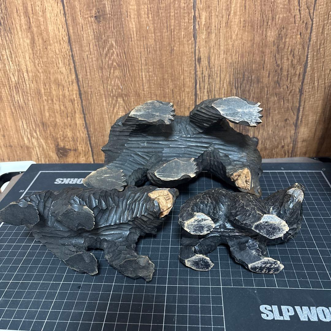 昭和レトロ 木彫りのくま ガラス目 小さめ 2体中くらい1体　計3点セット