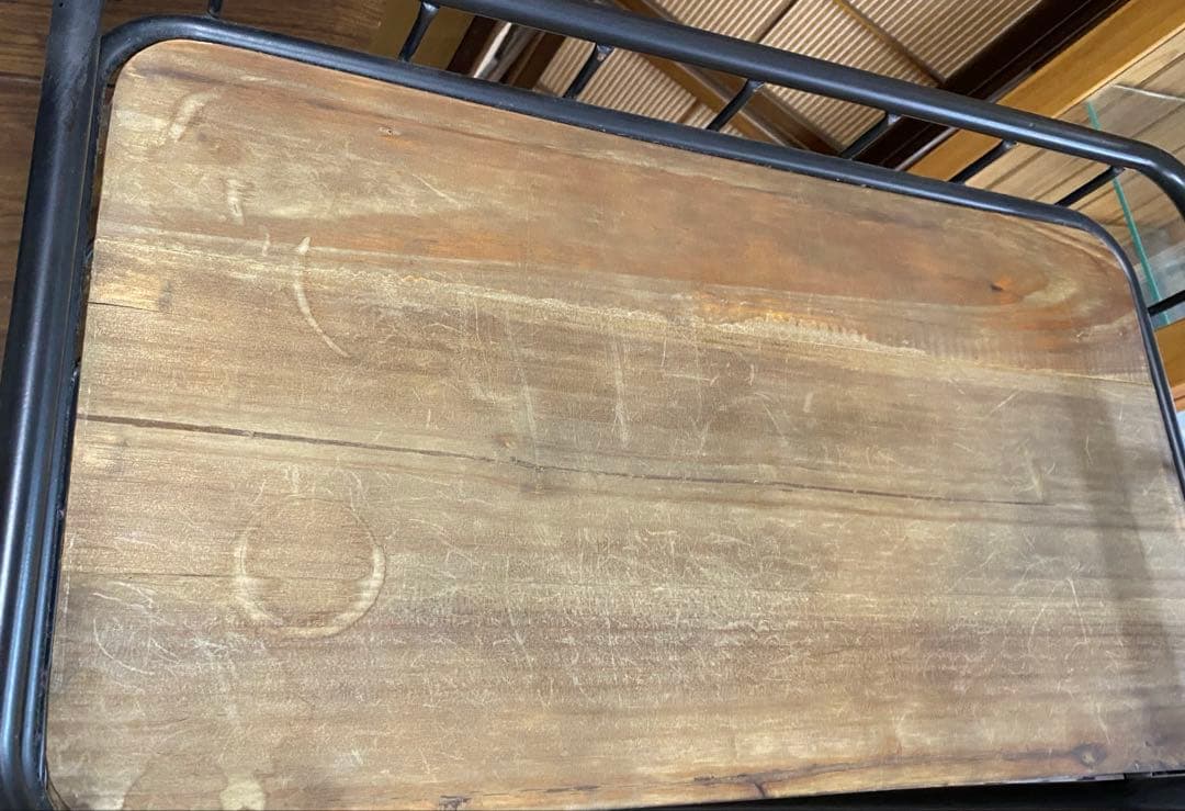 【天然木天板】4段シェルフ　キャスター付　モダン　ブラウン　アンティーク