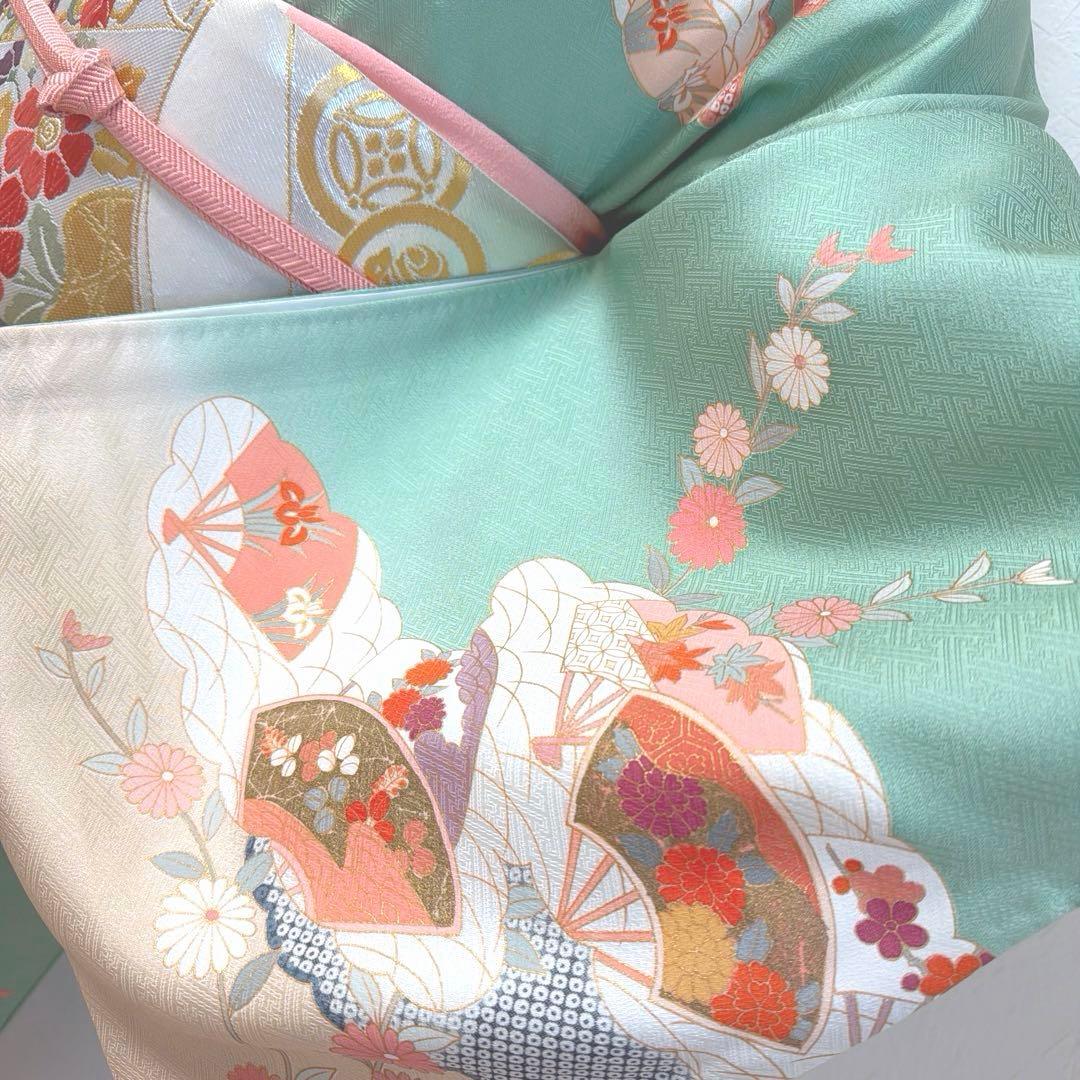 492 訪問着フルセット 正絹 ミントグリーン 淡緑 金彩 暈し染め フォーマル