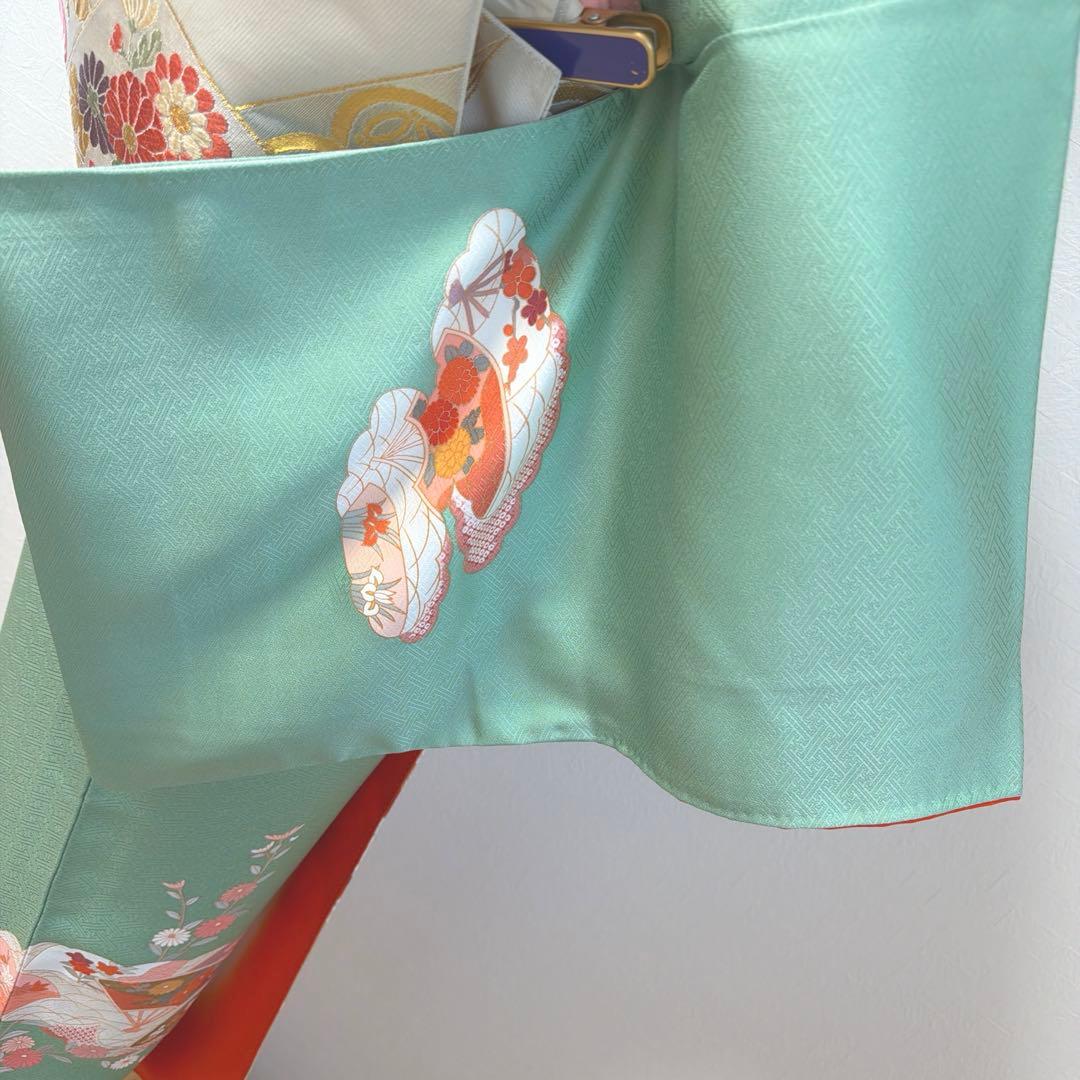 492 訪問着フルセット 正絹 ミントグリーン 淡緑 金彩 暈し染め フォーマル