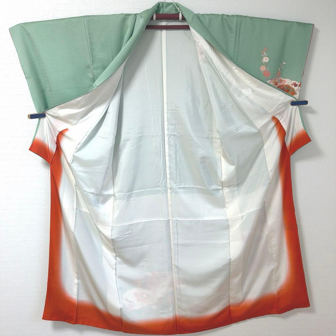 492 訪問着フルセット 正絹 ミントグリーン 淡緑 金彩 暈し染め フォーマル