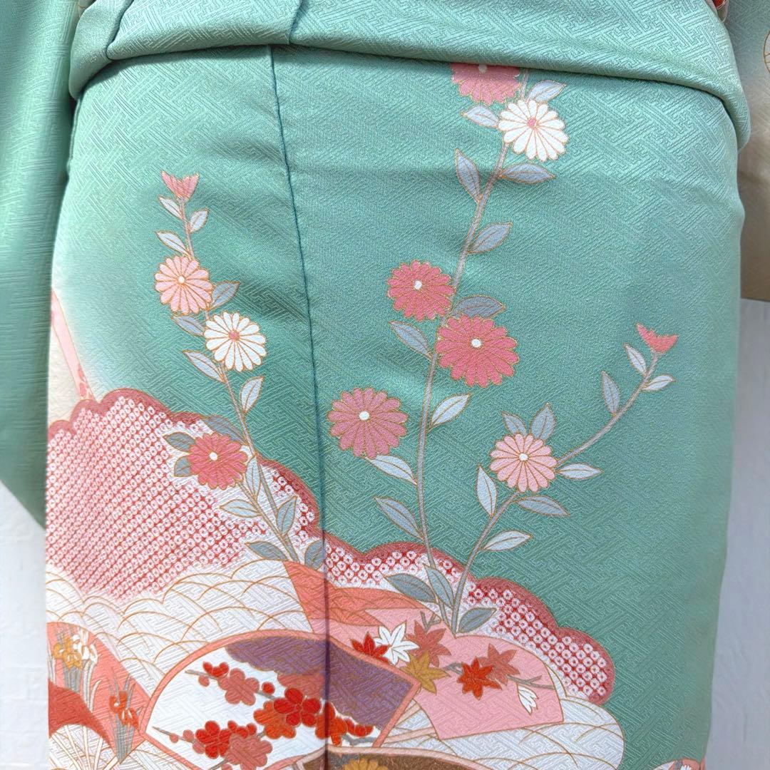 492 訪問着フルセット 正絹 ミントグリーン 淡緑 金彩 暈し染め フォーマル