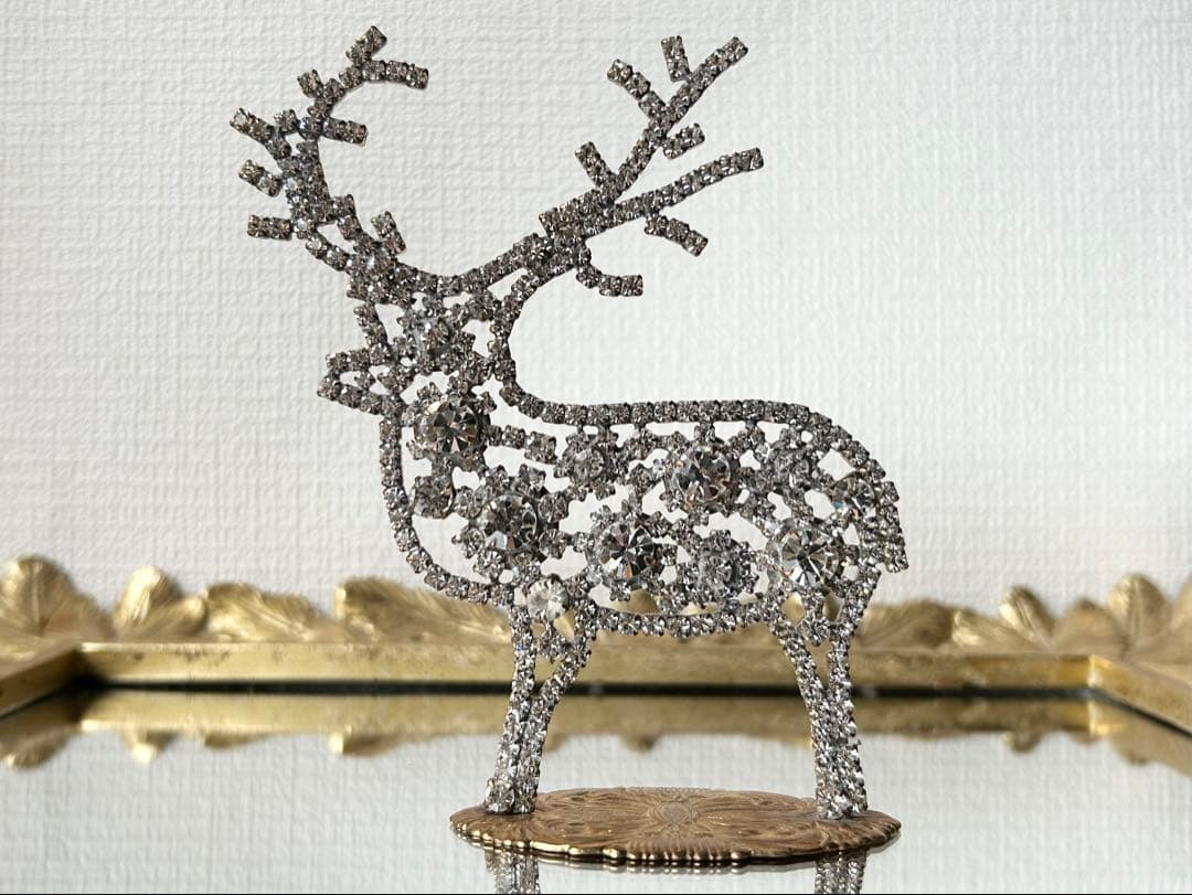 チェコガラス/トナカイ/左向き/クリスマス/オブジェ/卓上/ラインストーン