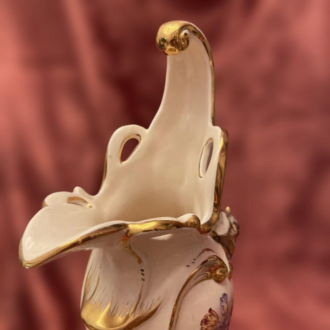 ロココ調ファン必見！ロココ調　ヴィンテージ希少品　薔薇柄花瓶　ヨーロッパ陶器