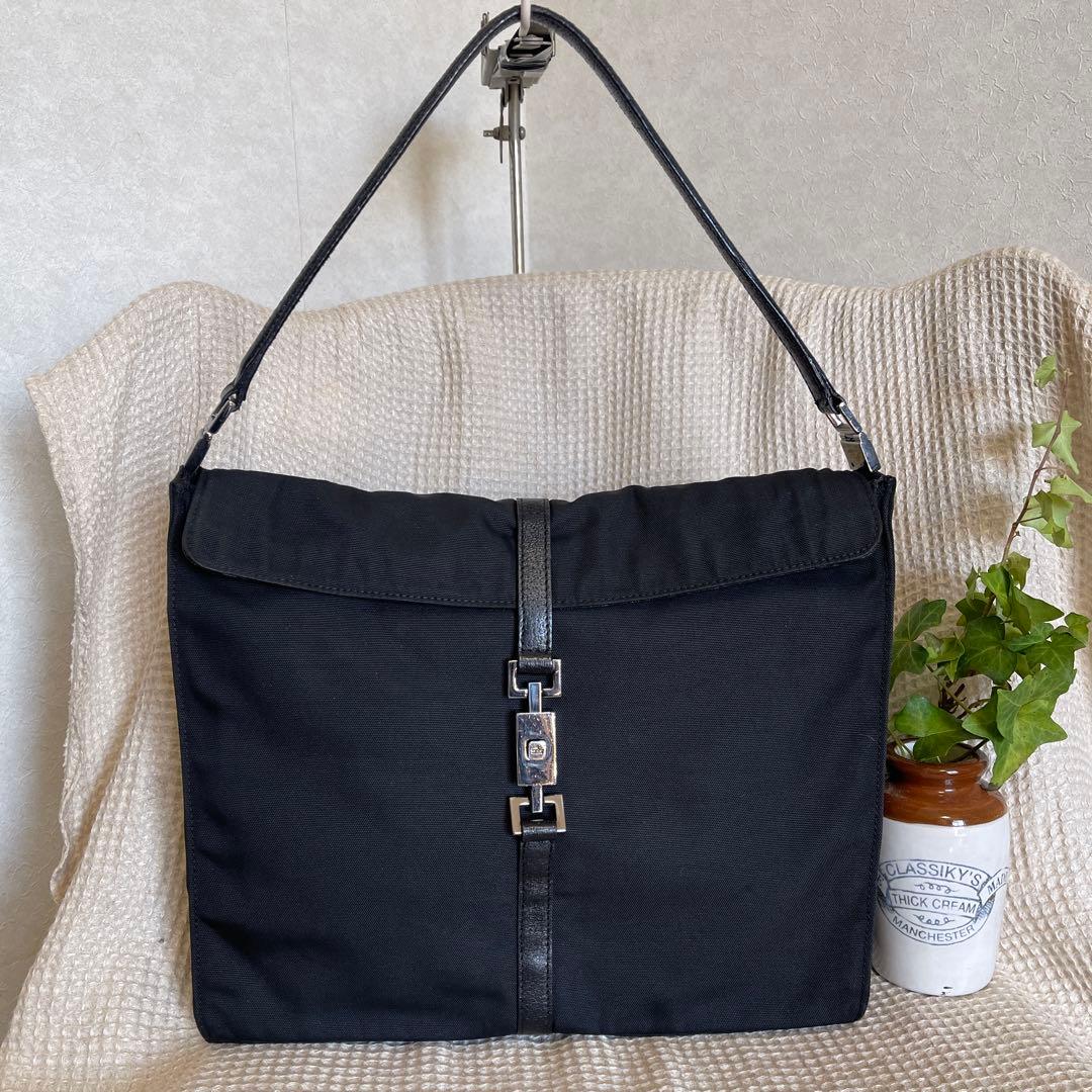 ◇ GUCCI グッチ ワンショルダーバッグ ナイロン×レザー ブラック ◇