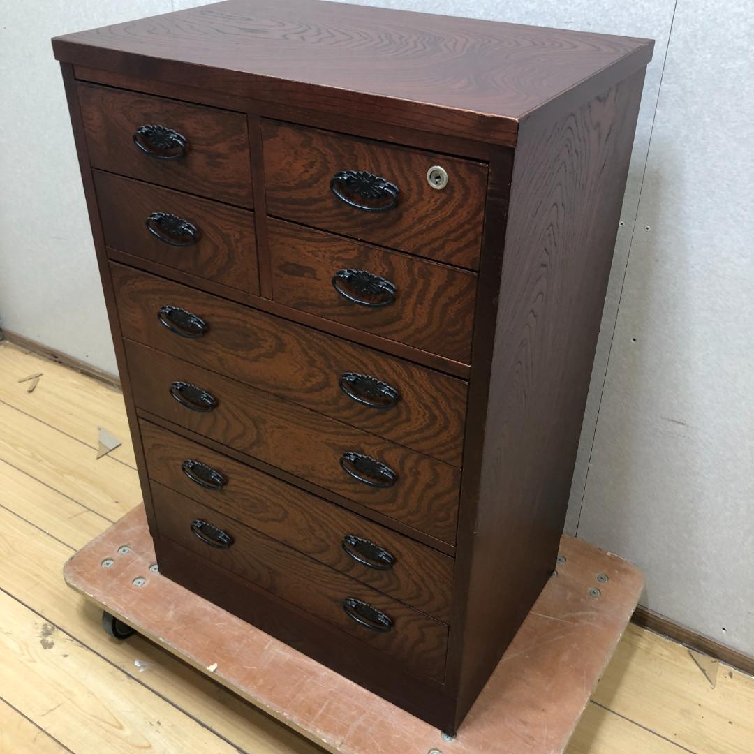 送料無料 和風民芸調 整理タンス 鍵付きチェスト 天然木 木目 250720-