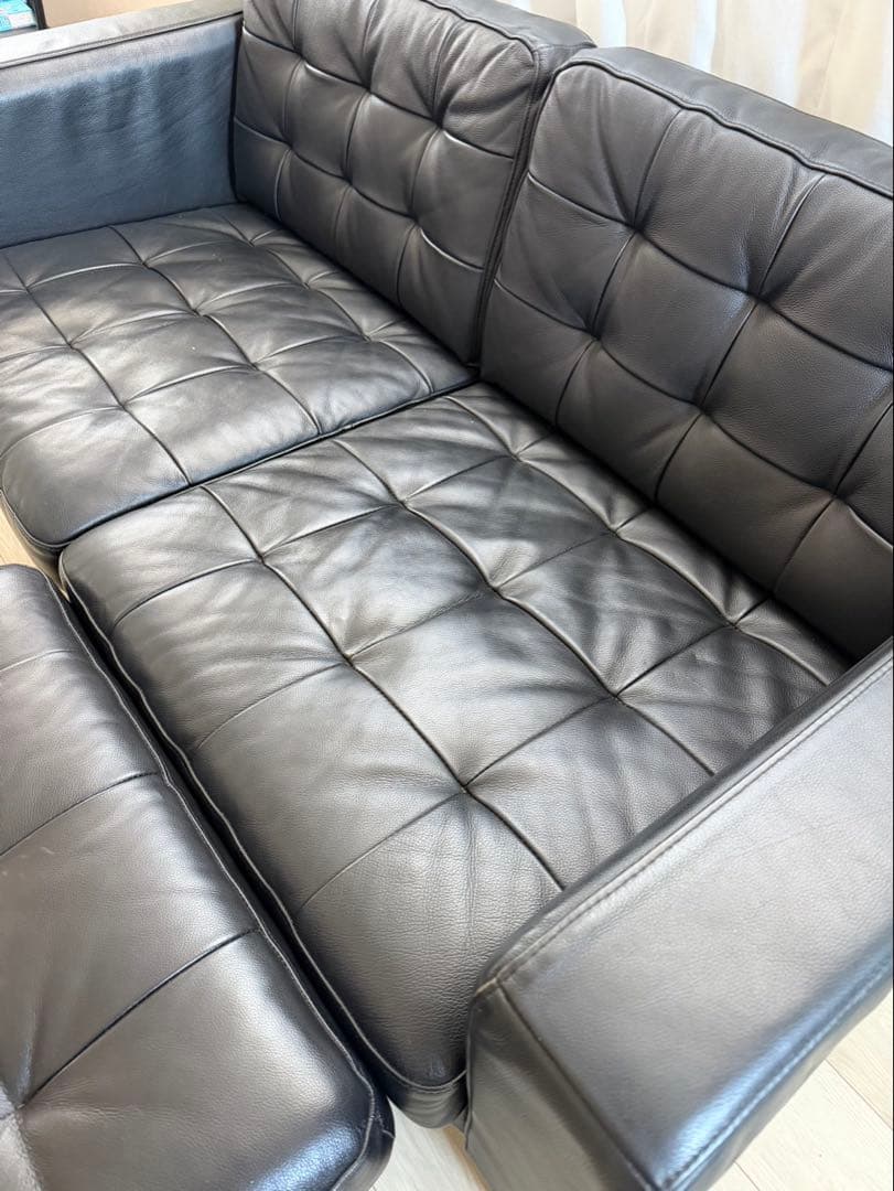 IKEA イケア LANDSKRONA 黒合成皮革 カウチソファ オットマン付き