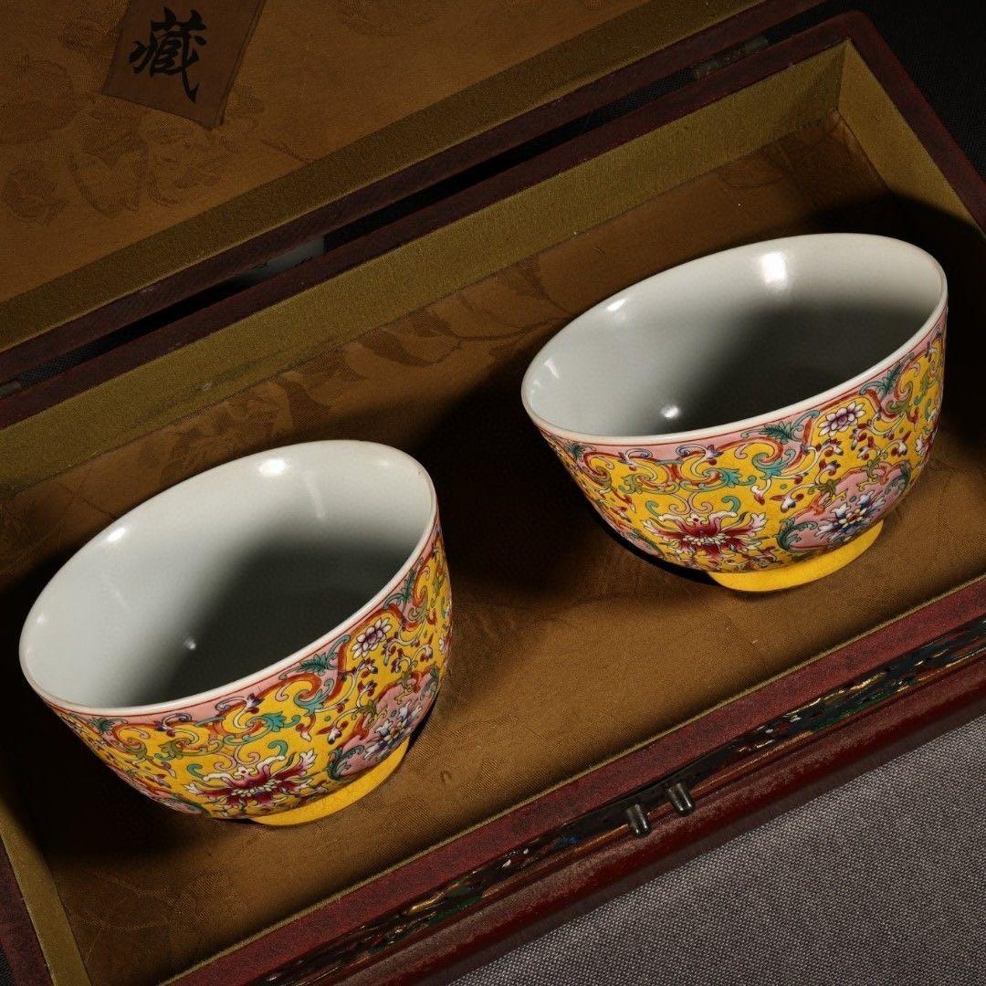 中国古美術 唐物旧蔵 大清雍正年御製粉彩　官窯茶碗ペア　開運中国骨董 大珍品希少