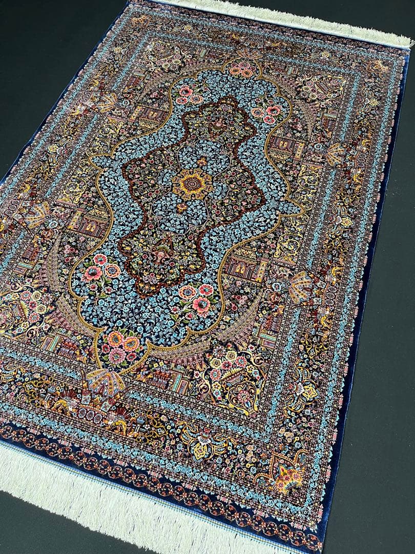 最高級 ペルシャ絨毯シルク イラン クム産 約225万ノット102×150cm