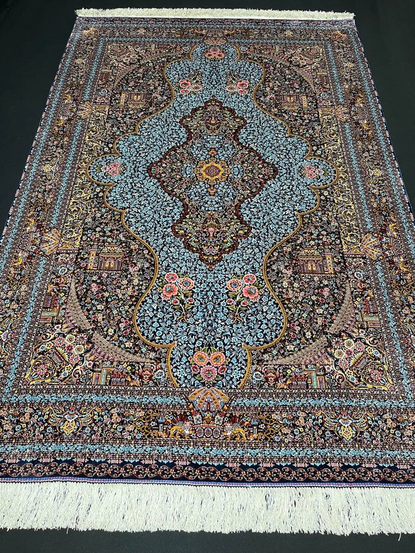 最高級 ペルシャ絨毯シルク イラン クム産 約225万ノット102×150cm