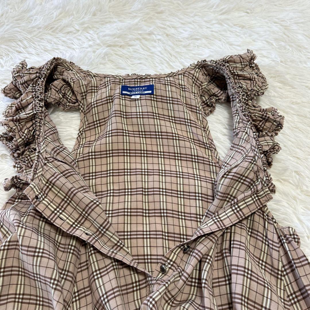 バーバリーブルーレーベル ノバチェック フリルチュニックワンピース 36 ピンク