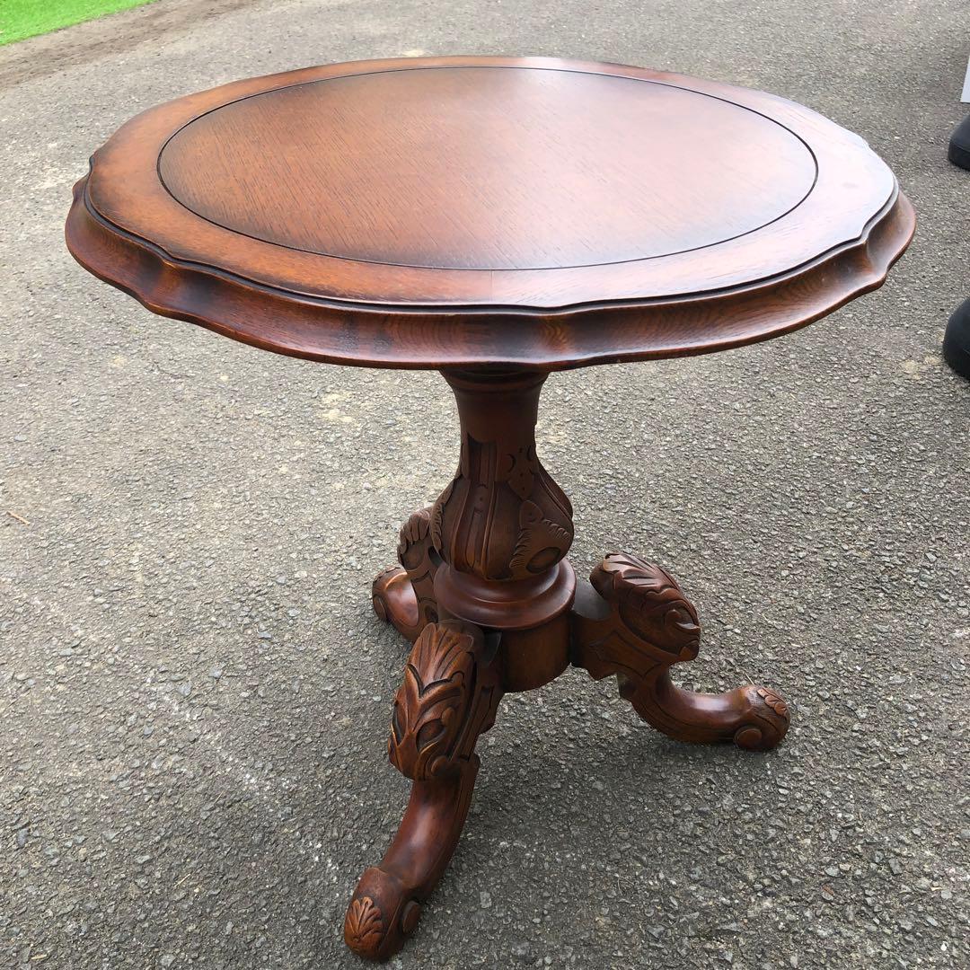 マホガニー無垢材 コーヒーテーブル アンティーク調木彫装飾 美しい木目のテーブル