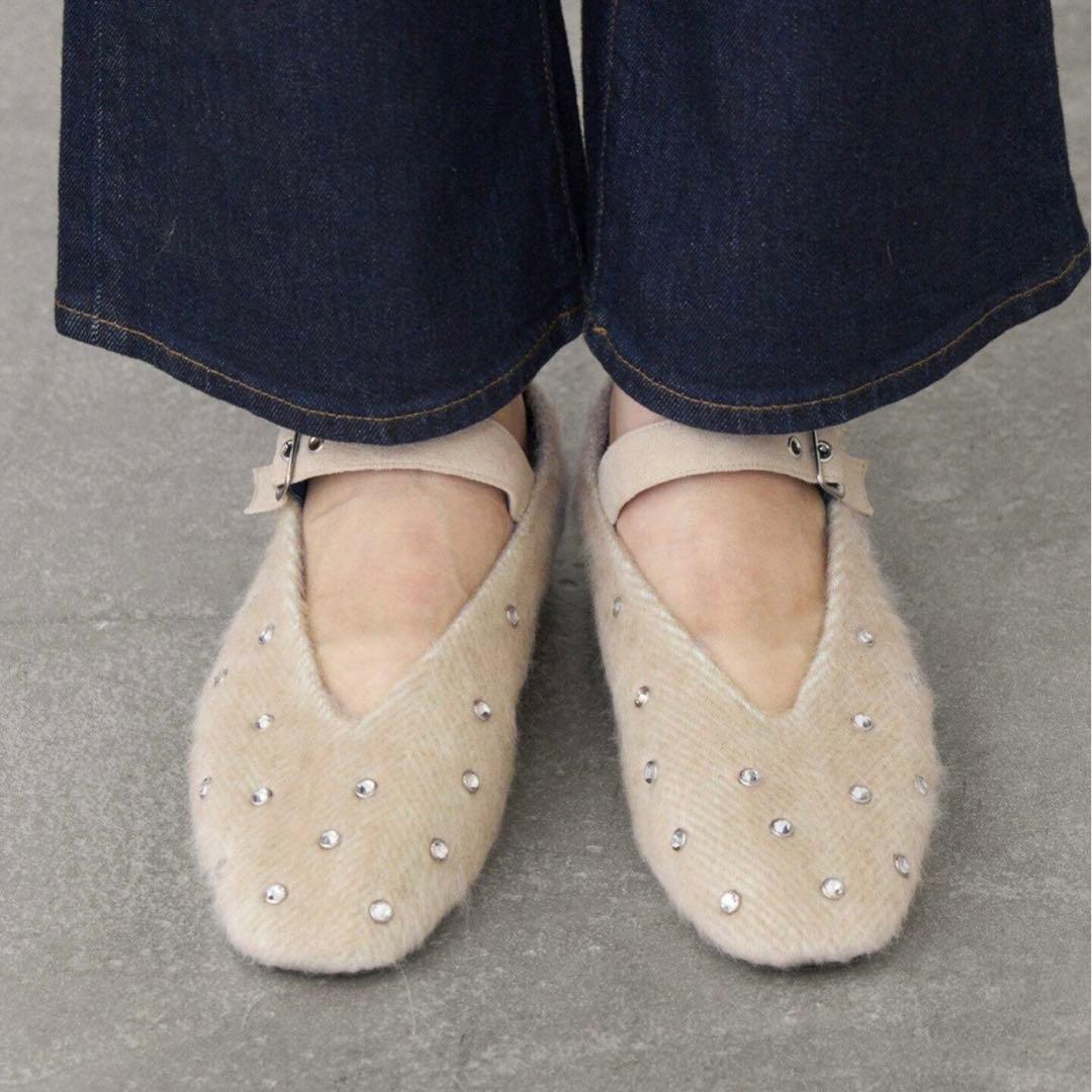 LE TALON GRISE EDGEスタッズメリージェーンフラット 23.5