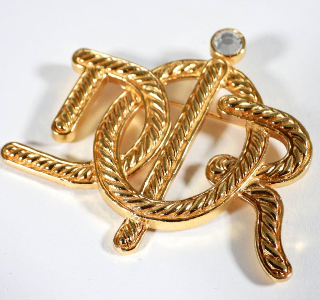 美品 DIOR ブローチ エンブレム ゴールド ラインストーン