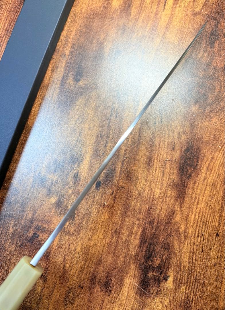 【堺打刃物】森本光一作　刺身 切付　水本焼　包丁　尺　鏡面　黒檀両白水牛銀巻柄