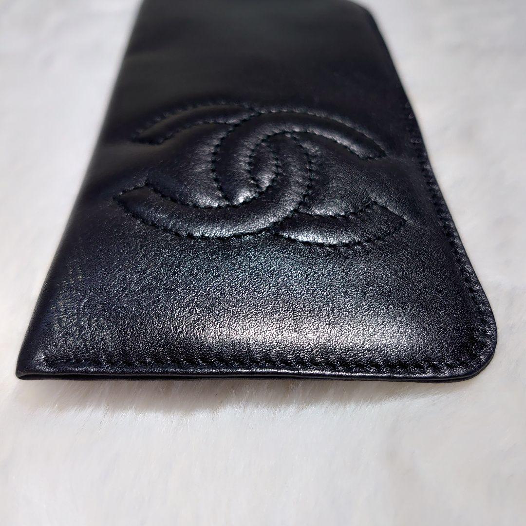 シャネル　メガネケース　ラムスキン　レザー　ＣＣマーク 黒