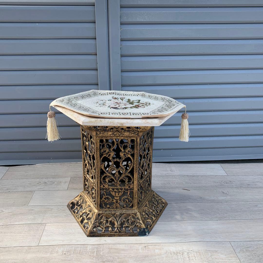 ヨーロッパ　ゴールド　ロココ調　大理石　スタンド　花台　サイドテーブル