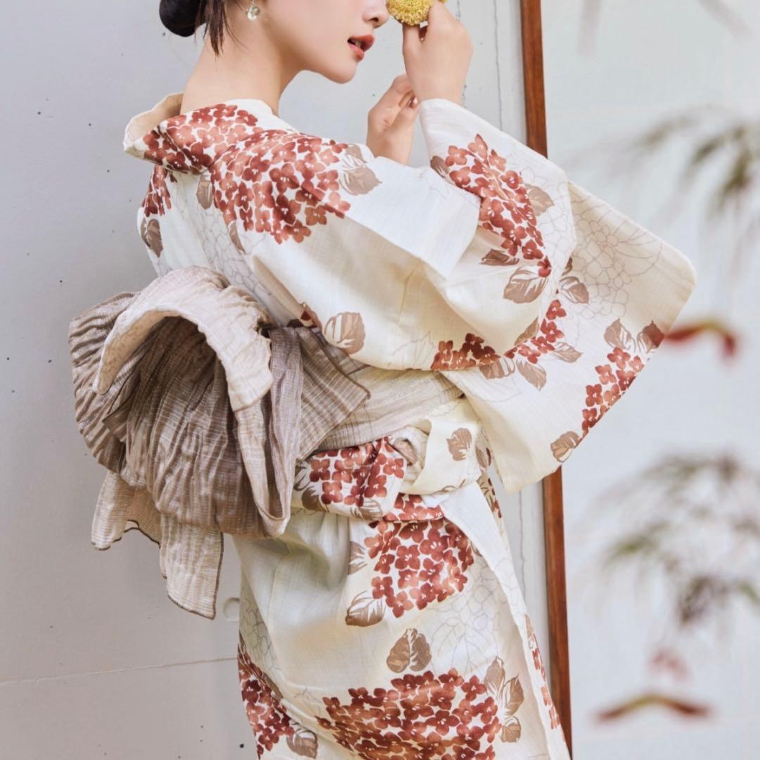 hinari × utatane浴衣セット 紫陽花　テラコッタ　FREE