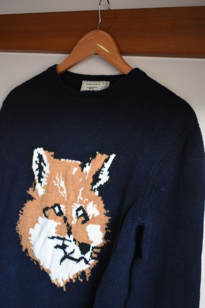 MAISON KITSUNÉ フォックス刺繍ニットセーター ネイビーS