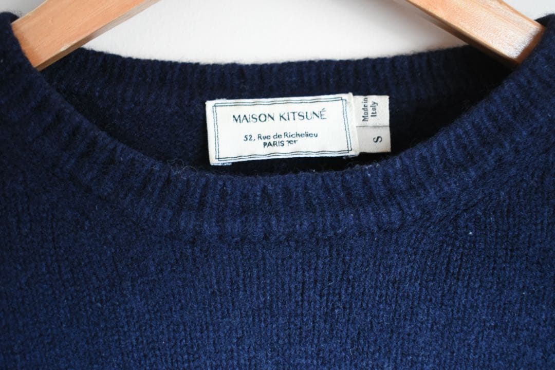 MAISON KITSUNÉ フォックス刺繍ニットセーター ネイビーS