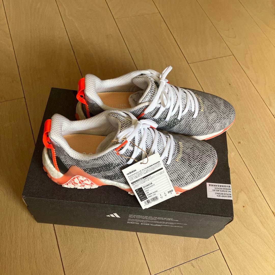 adidas コードカオス22 ゴルフシューズ 26cm グレー/オレンジ