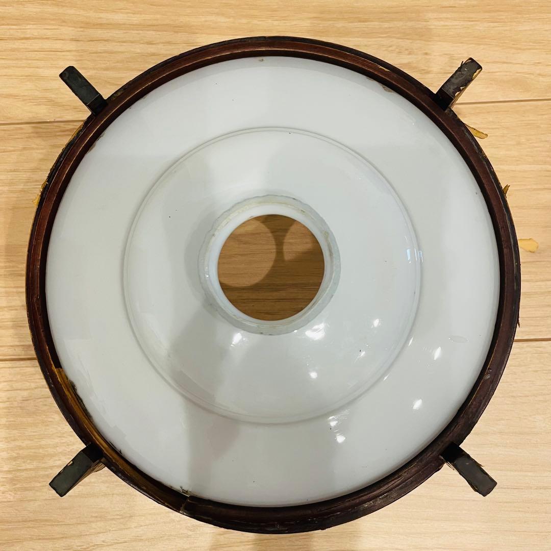 昭和レトロ 木飾枠 乳白ガラス ミルクガラス ペンダントライト 電笠 電傘 乳白