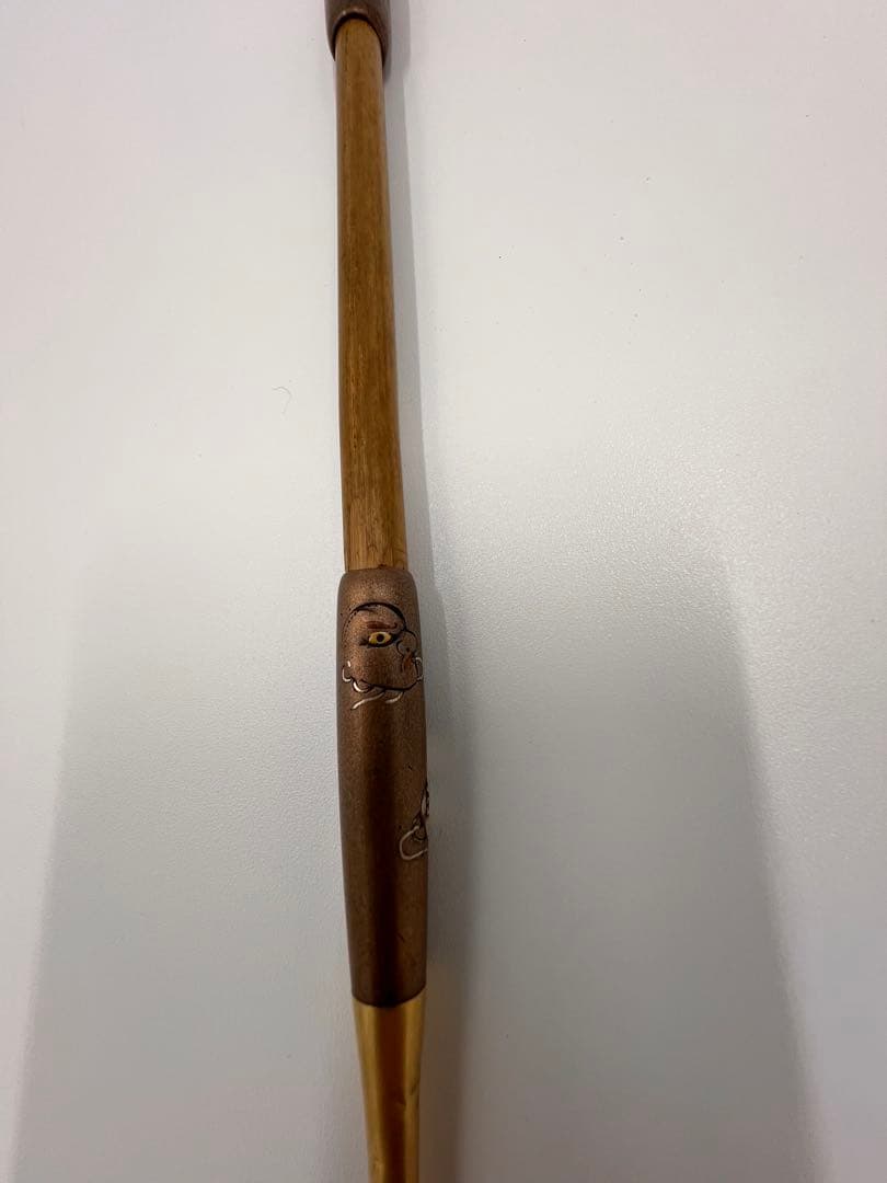 明治〜大正期 人物彫金刻印有 キセル一式 煙管 竹胴 皮袋・筒付