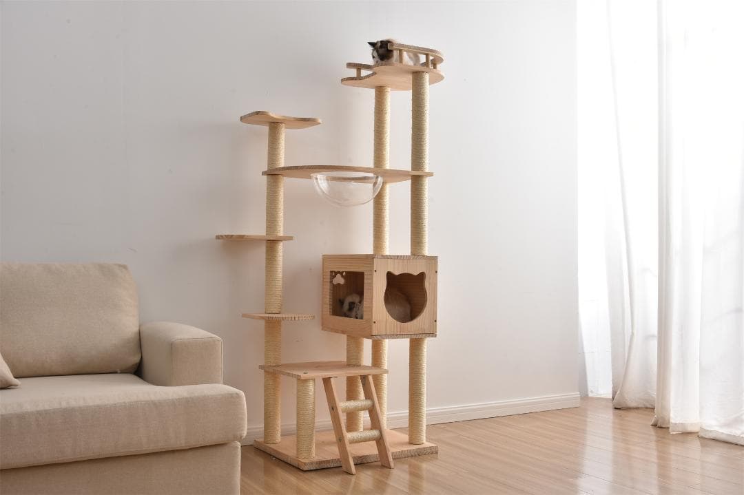 キャットタワー 透明宇宙船 頑丈 据え置き おしゃれ キャットタワー 木製