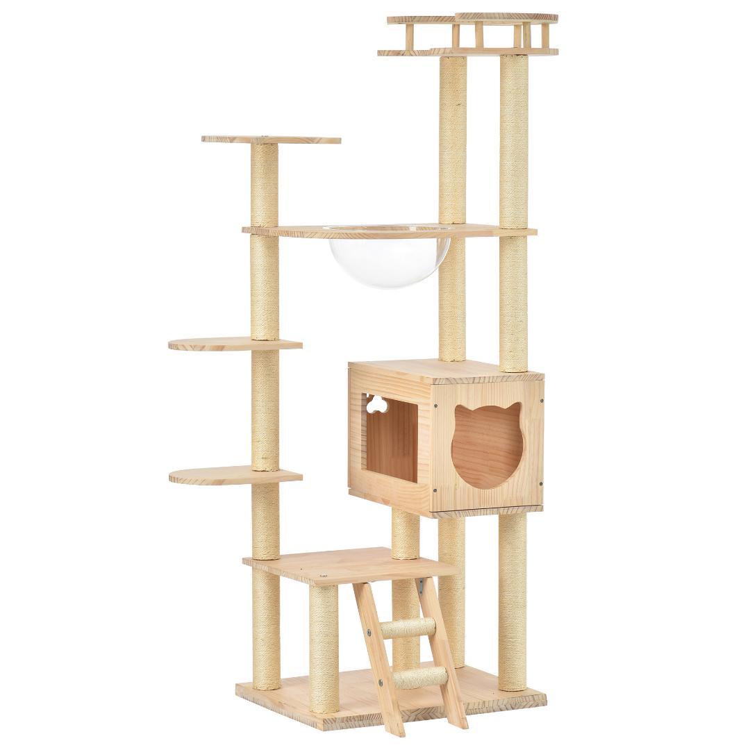 キャットタワー 透明宇宙船 頑丈 据え置き おしゃれ キャットタワー 木製