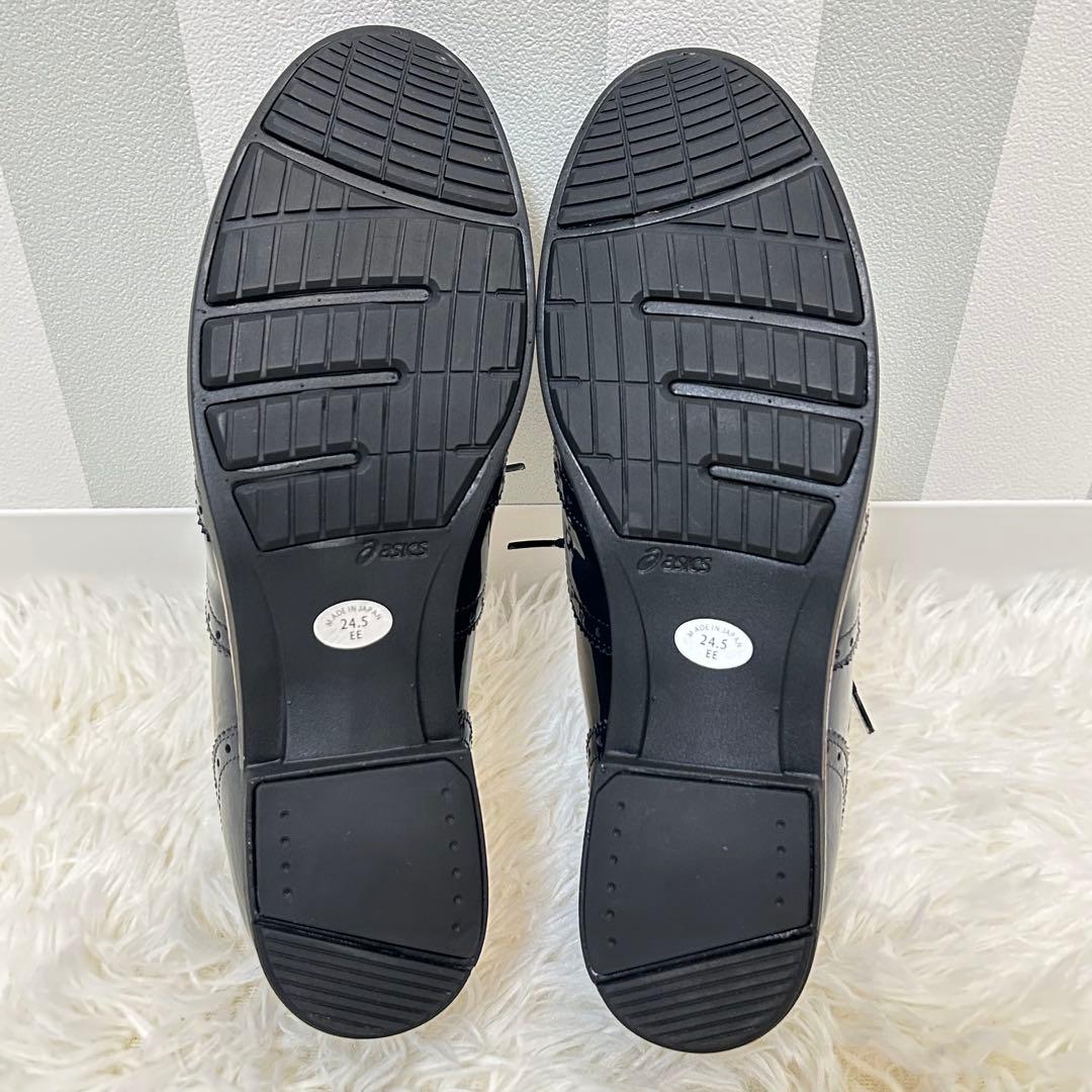 未使用級　アシックスペダラ　エナメルウィングチップシューズ　ネイビー　24.5