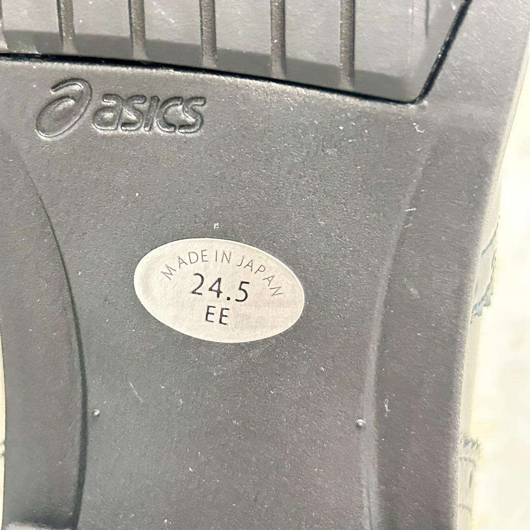 未使用級　アシックスペダラ　エナメルウィングチップシューズ　ネイビー　24.5