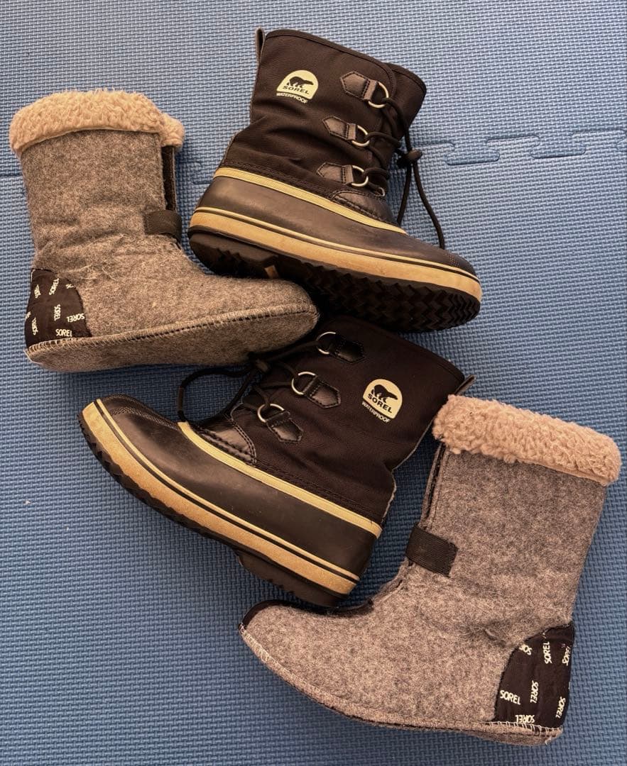 SOREL 防水ブーツ ブラック/ベージュ ファミリー3点セット