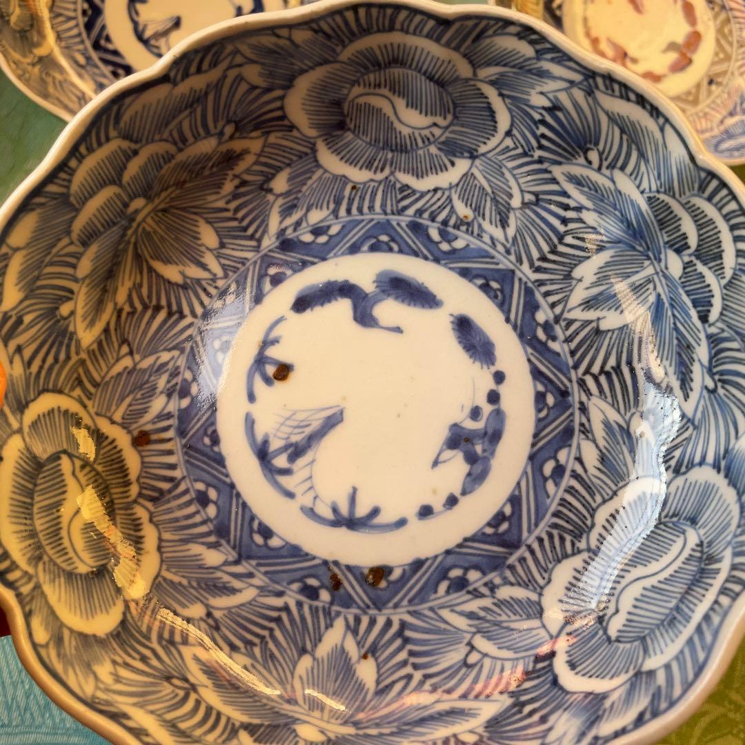 古伊万里　染付　牡丹　松竹梅　吉祥文様　膾皿2客