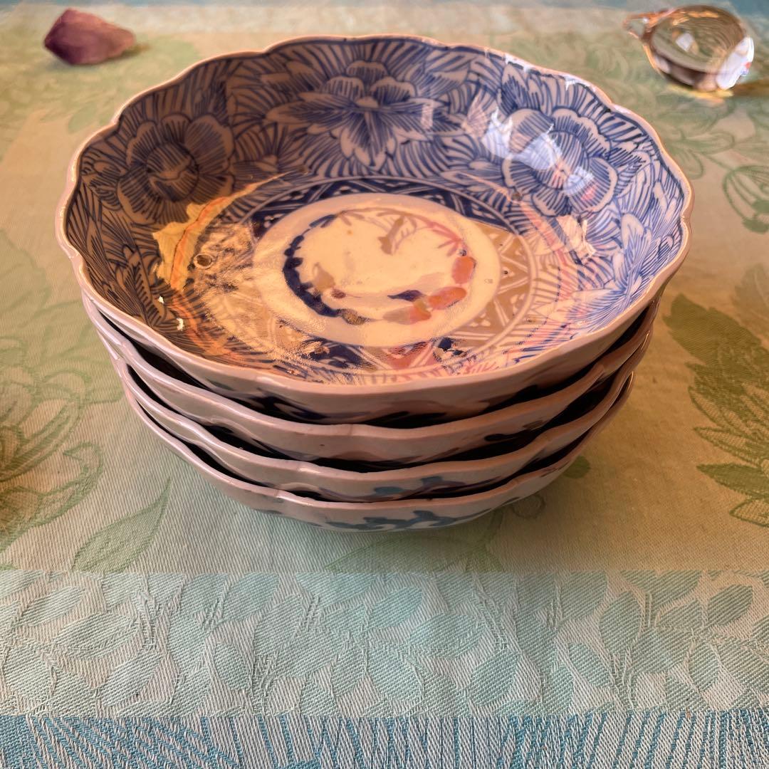 古伊万里　染付　牡丹　松竹梅　吉祥文様　膾皿2客