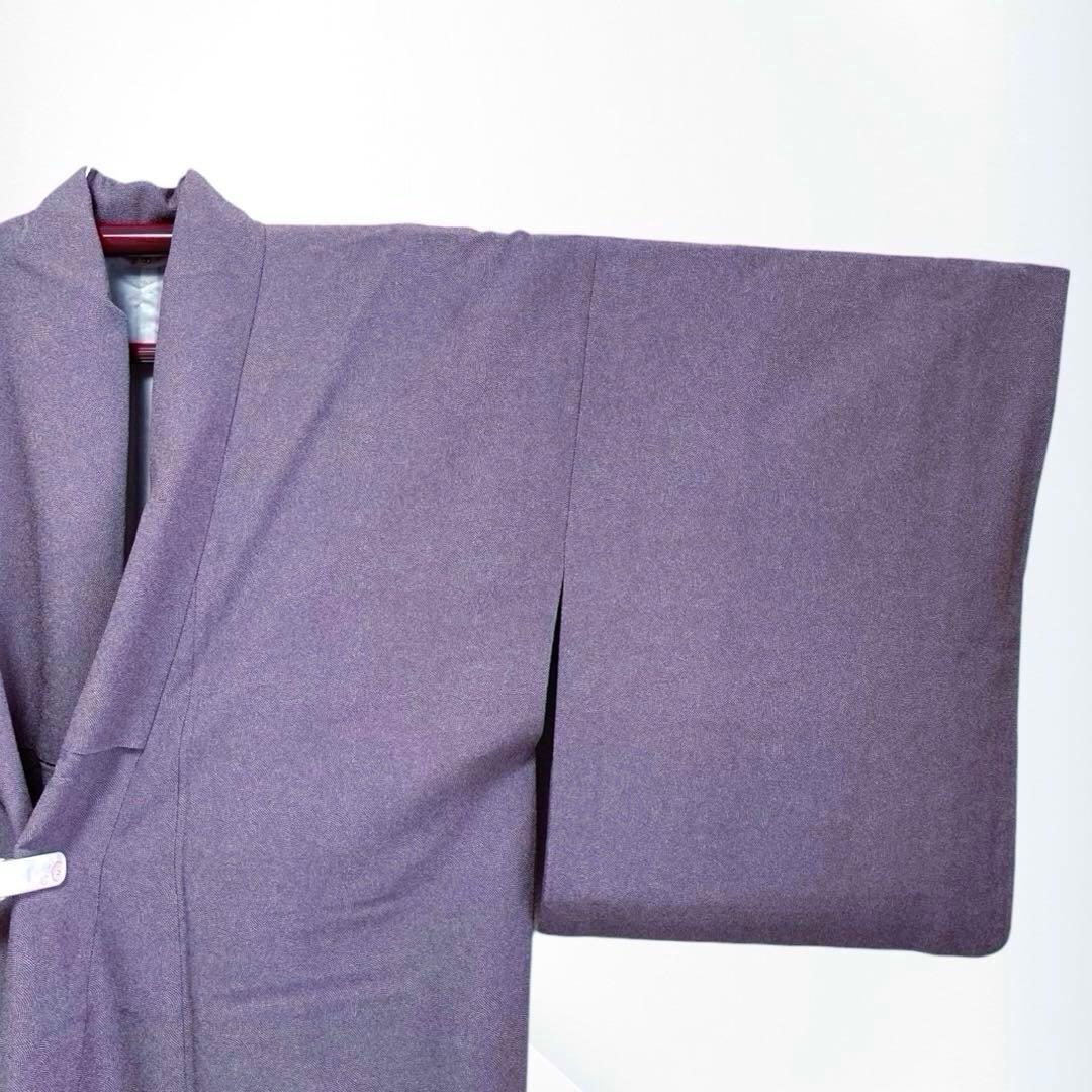 【美品✨】東レシルック　さんび　洗える着物　江戸小紋　三役　鮫小紋　くすみ紫L2