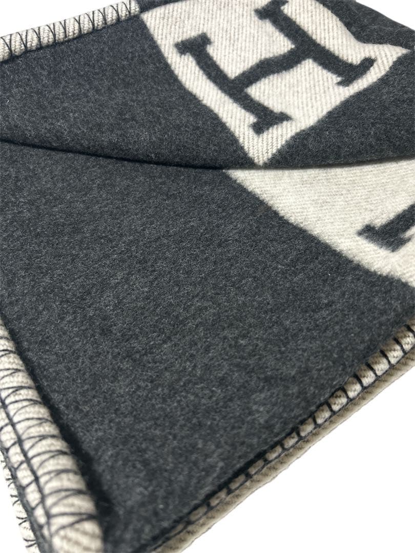 エルメス アヴァロン ブランケット 未使用 ブラック×ホワイト 保存袋付 正規品