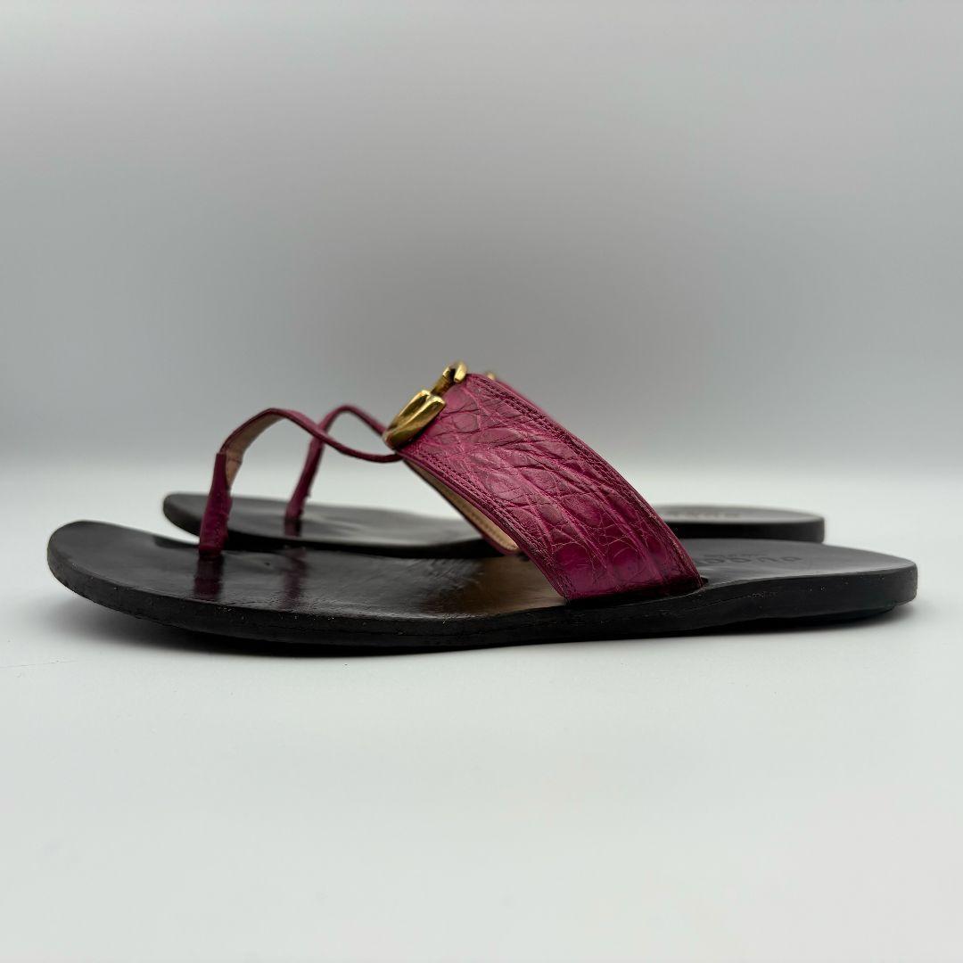 グッチ　GGマーモント　クロコ　レザー　トングサンダル　ブラック　パープル