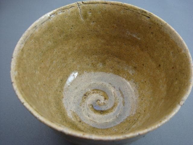 鉢■「石圃造」いらぼ写菓子鉢 九谷窯 ヘラ目 古黄瀬戸 古い伊羅保 時代物 骨董