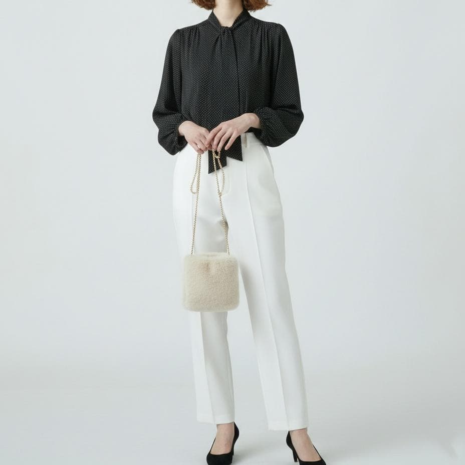 【美品】ミニドットプリントボウタイブラウス　size36　トゥモローランド