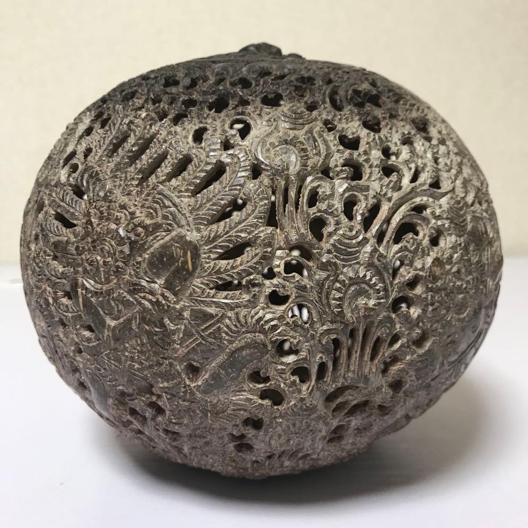 骨董 ココナッツ 彫刻 キャンドル シェード ランプ バリ島 アロマ 椰子の実