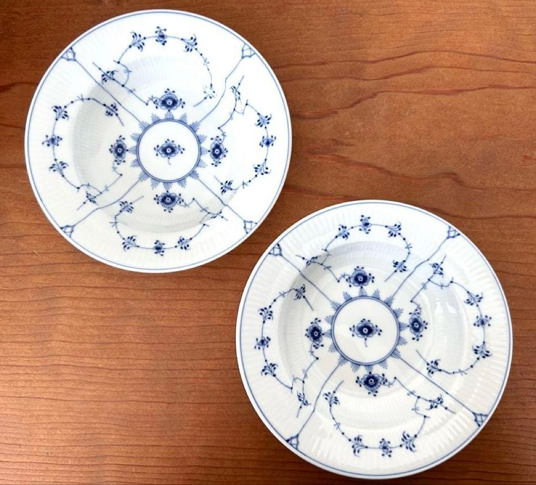 ブルーフルーテッド　プレイン　ディーププレート　2枚