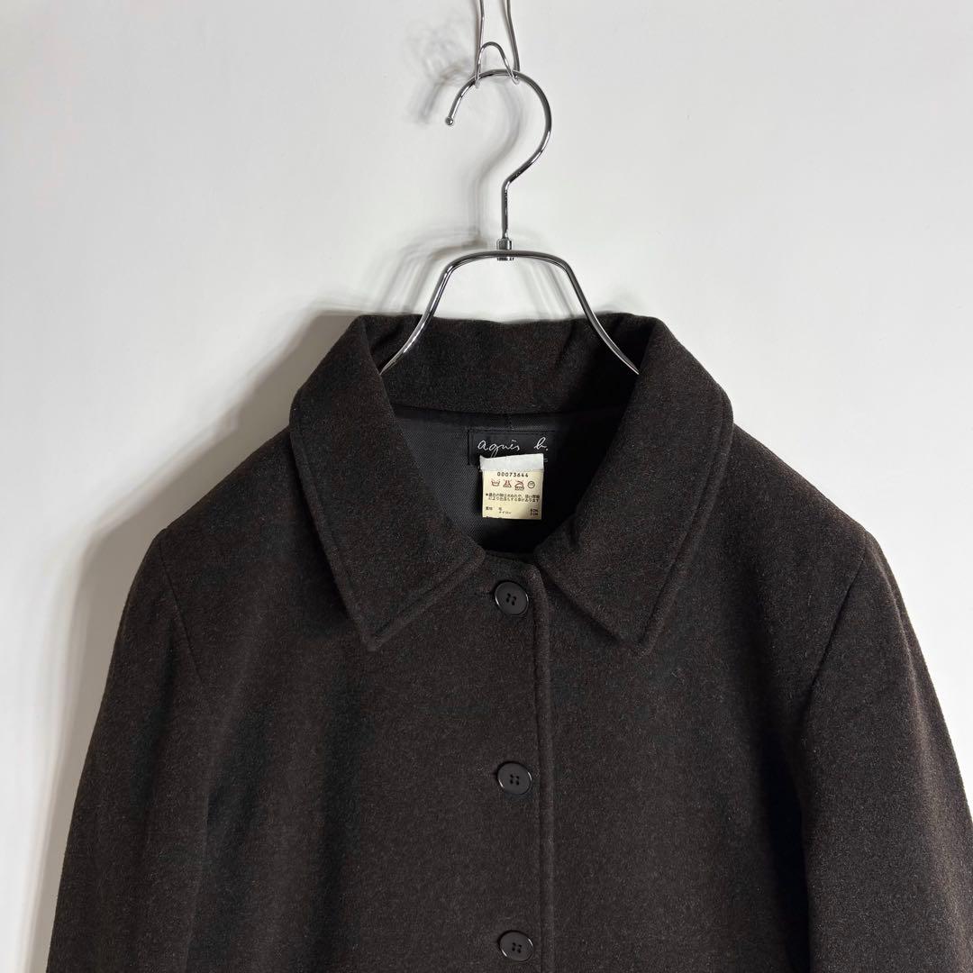 【フランス製】agnes b. ウールメルトン ステンカラー コート ブラウン