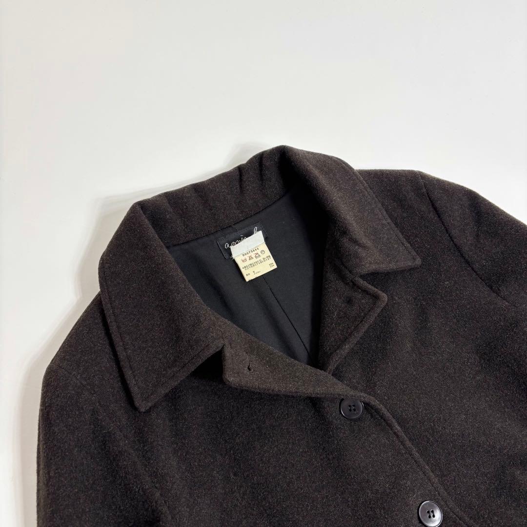【フランス製】agnes b. ウールメルトン ステンカラー コート ブラウン