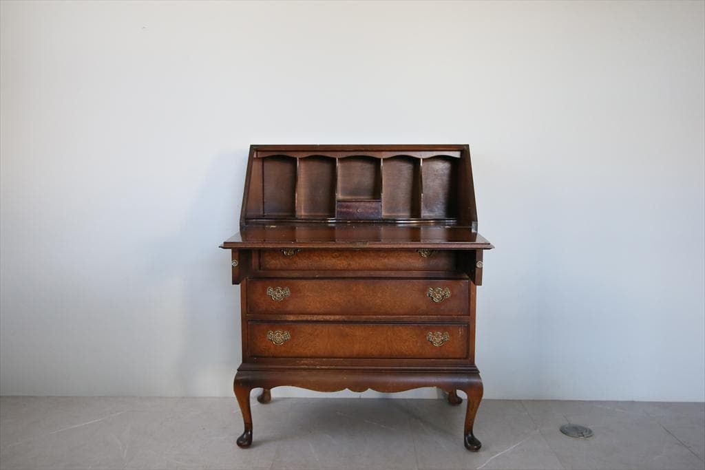 英国アンティーク猫脚ライティングビューロー/木製デスク/勉強机チェスト91-56
