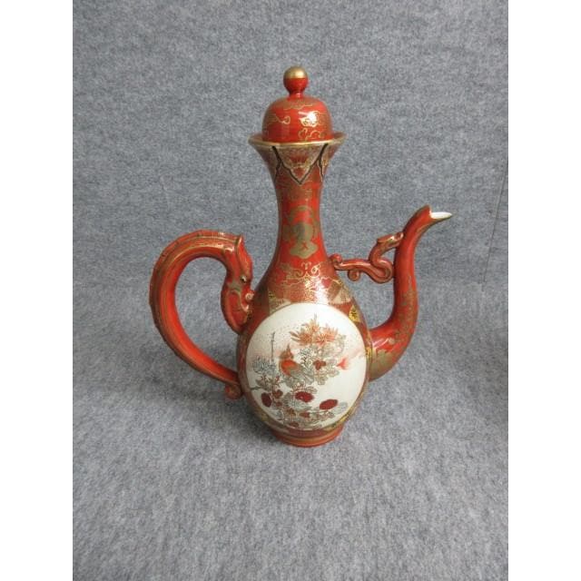 赤絵九谷金彩花鳥人物図龍持手水注 [B27943]