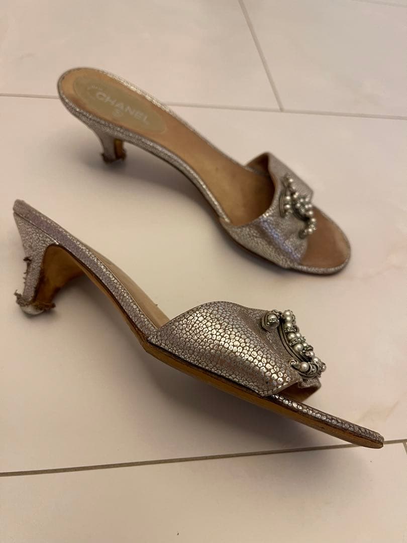 CHANEL シャネル ココマーク ミュール サンダル シルバー