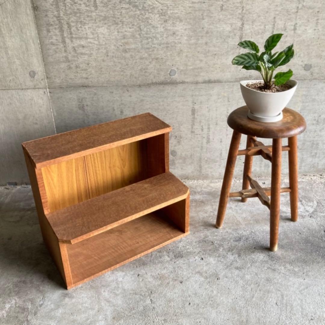 木製 ラック キャビネット 飾り棚 置物台 花台 踏み台 2段 シャビー レトロ