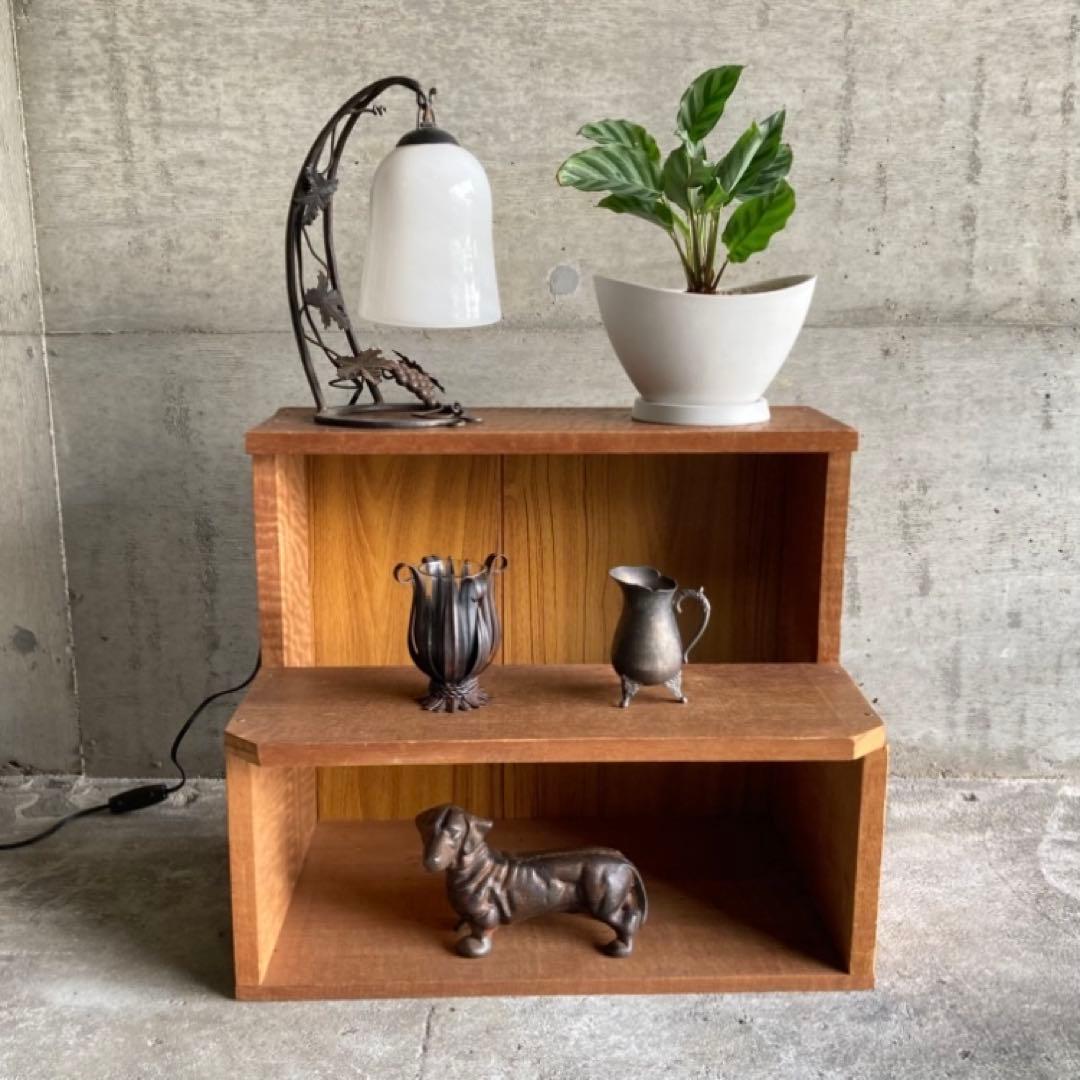 木製 ラック キャビネット 飾り棚 置物台 花台 踏み台 2段 シャビー レトロ