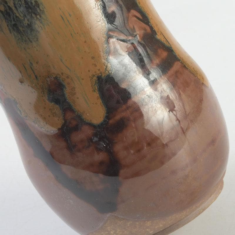 茶道具　高取焼　豊泉窯　原史朗作　耳付茶入　仕覆付　共箱　C　9779